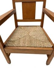 Art Deco Modernist Club Chair with Rush Seat, 1920s